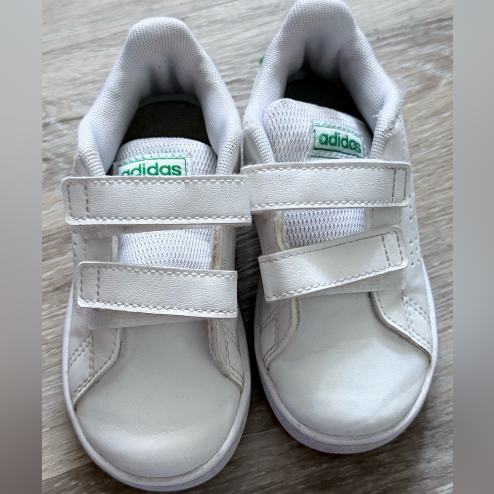 Adidas Kids White Sneakers with Green Details